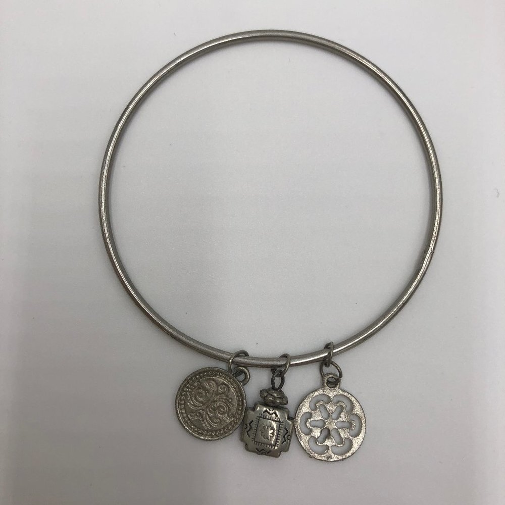 Five Silver Bangle Bracelets With Charms Euc - image 3